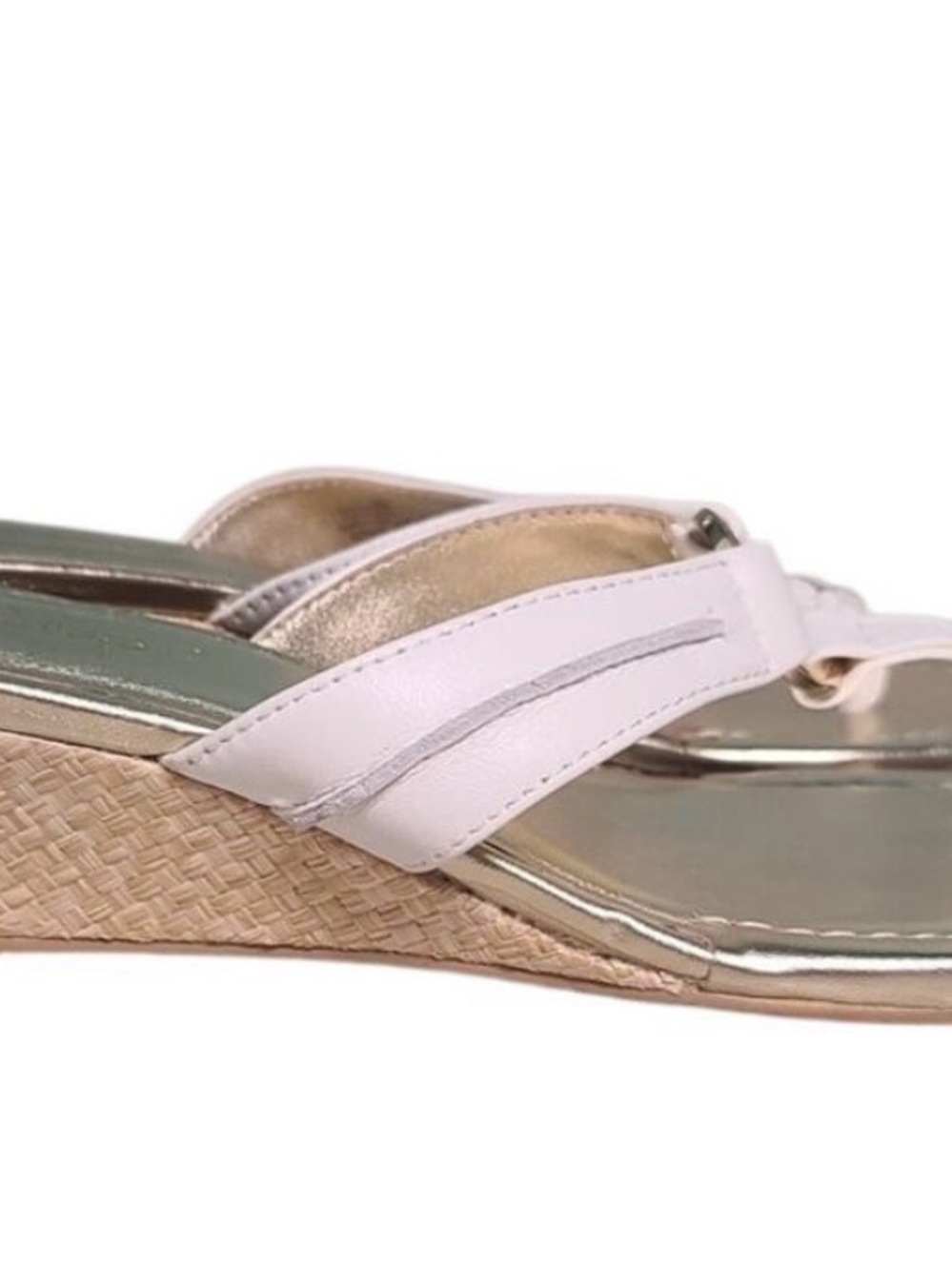Lilly Pulitzer McKim White Leather Raffia Wedge Sandals - Picture 2 of 6